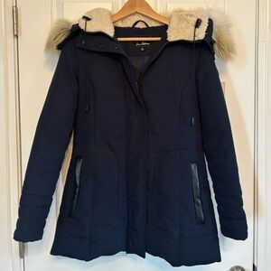 Sam Edelman Dark Blue Women's Winter Coat with Faux Fur Hood